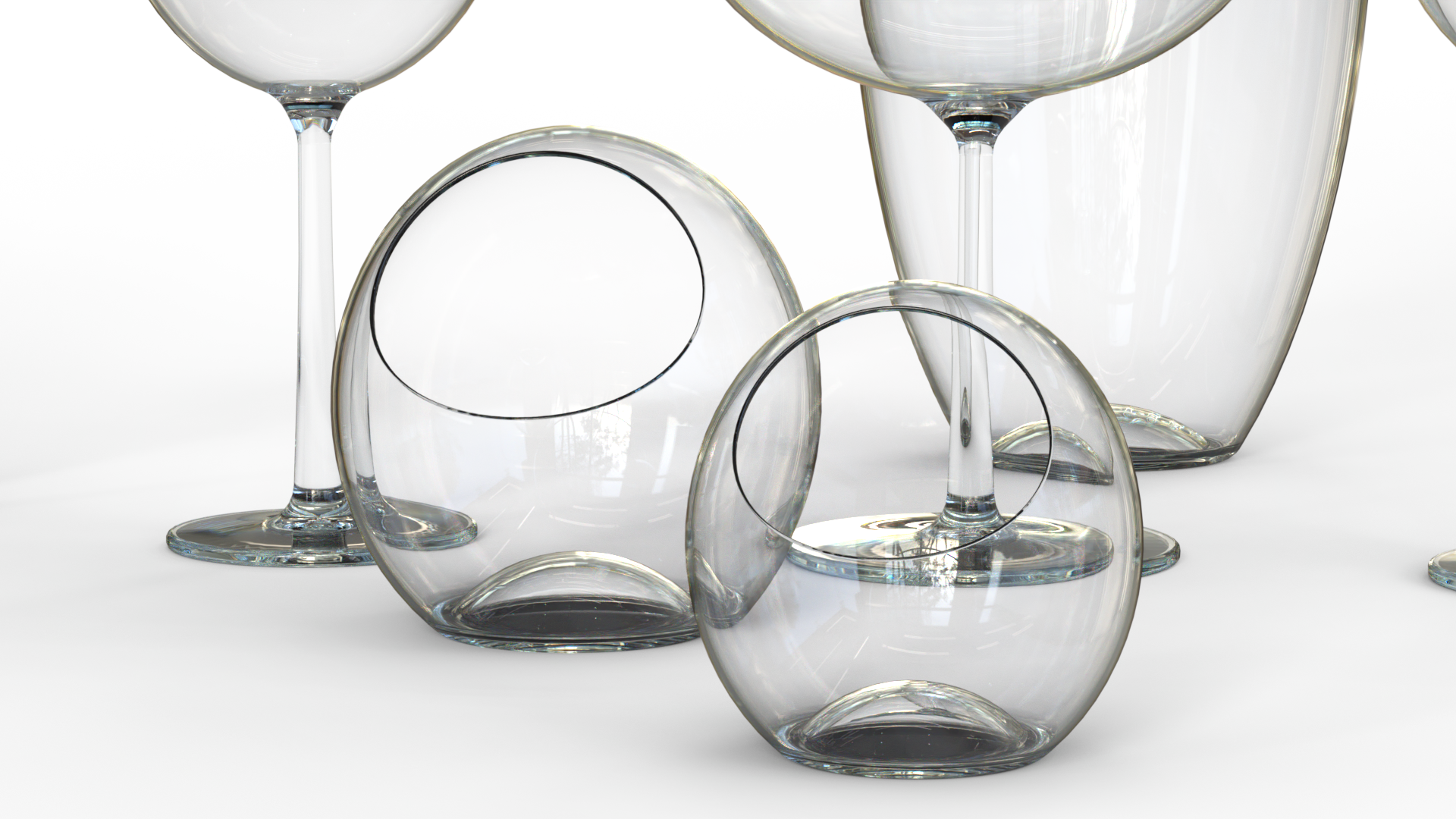 Producto Mobotech Design S.L conjunto de copas de cristal con la apertura lateral. Ejemplo de ingeniería y desarrollo de producto