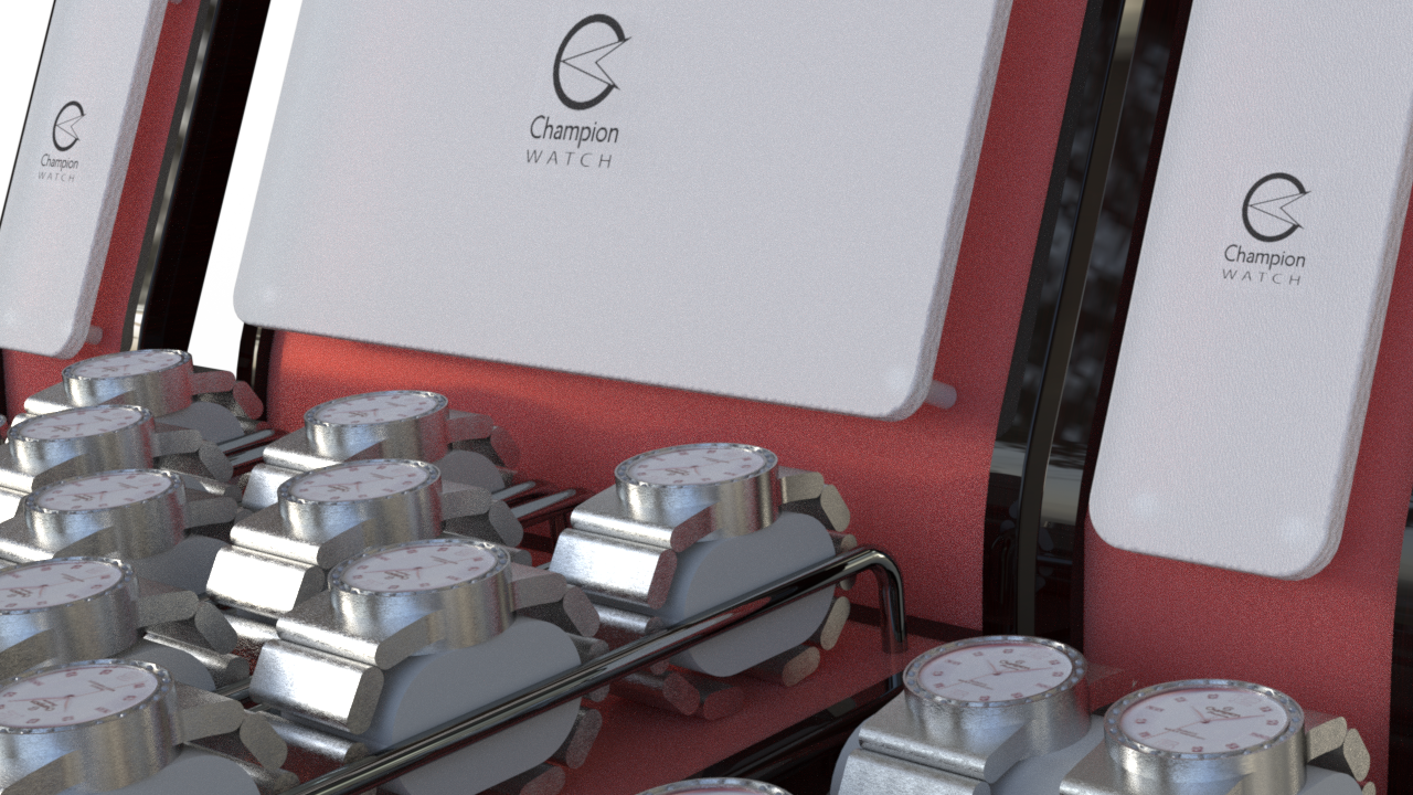 Producto Mobotech Design S.L expositor de relojes Champion. Ejemplo de ingeniería y desarrollo de producto